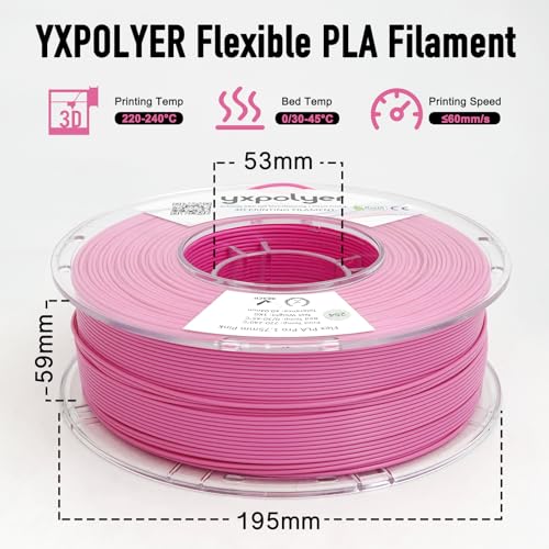 Image of YXPOLYER Flexible PLA Food-Grade 92A Soft PLA 3D Printer Filament 1.75mm 1KG for Printing Dog Chew Toys and Highly Elastic Bouncy Airless Basketball Pet Ball, Pink