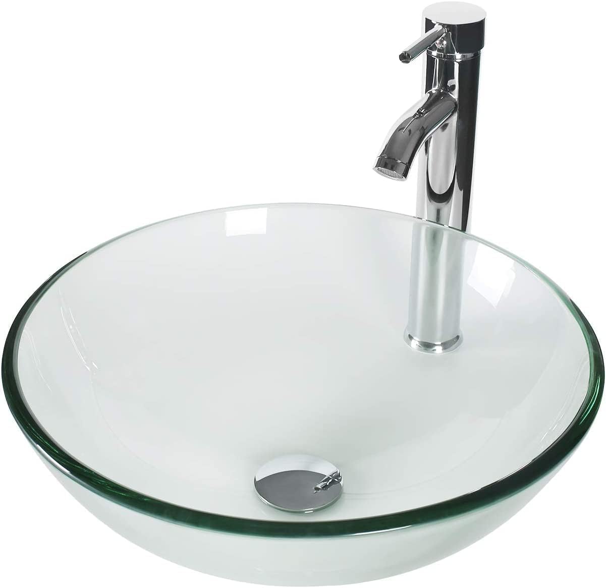 UEV 48" White Bathroom Vanity Cabinet with Glass Round Bowl Sink, 2 Cabinets, Modern Style, Mirror, ORB Faucet Included