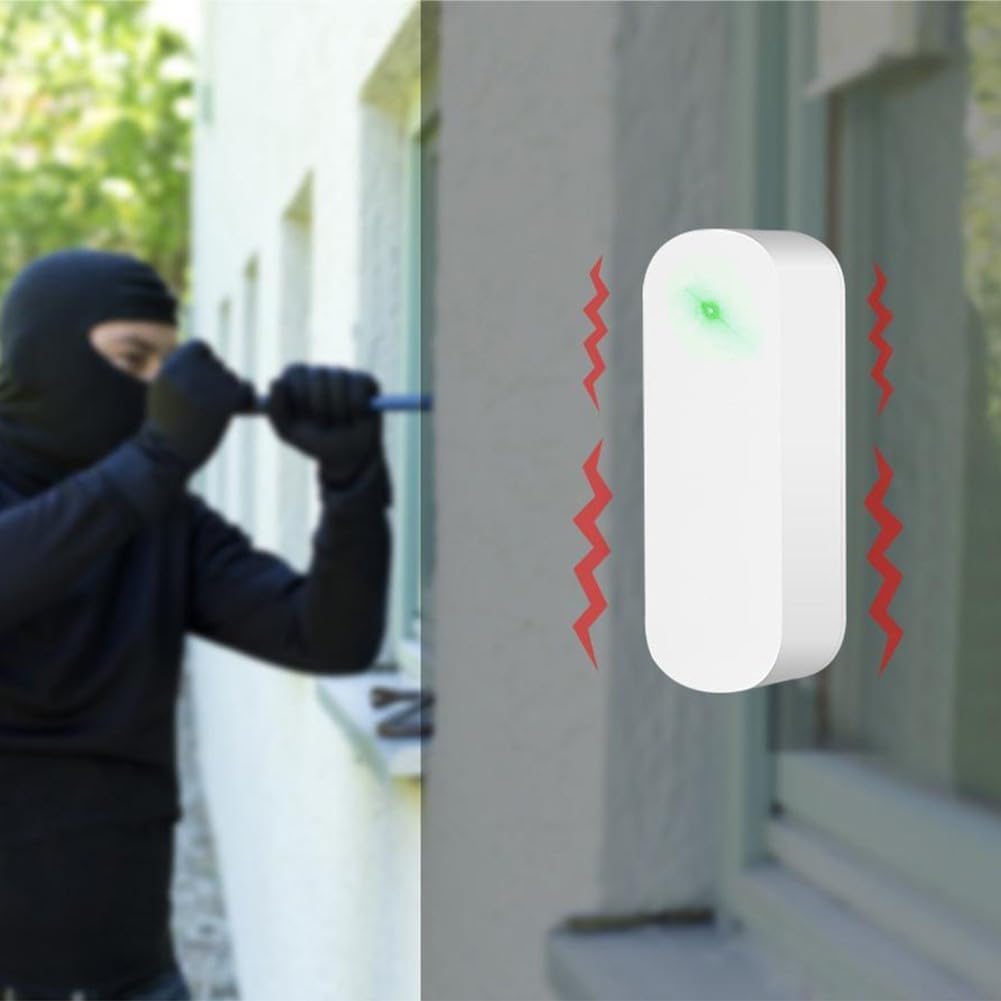 QOXEZY para Tuya Sensor de vibración Inteligente para Puerta, Control de aplicación, de Alarma de Seguridad para el hogar, Alarma antirrobo, Dispositivos Inteligentes para el hogar (4 Piezas)