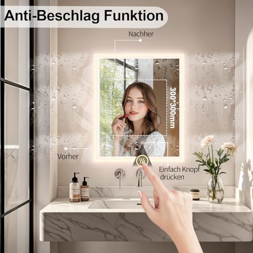 LUVODI Badspiegel mit Beleuchtung 60x45 cm, 3 Lichtfarben, Antibeschlag – Ansicht 6
