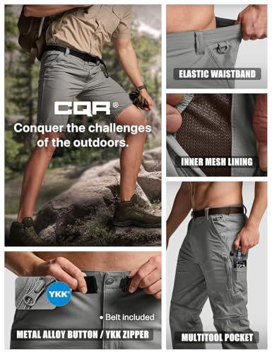 Image of CQR Men's Convertible Cargo Tactical Pants, Water Resistant Outdoor Hiking Pants, Zip Off Lightweight Stretch Work Pants