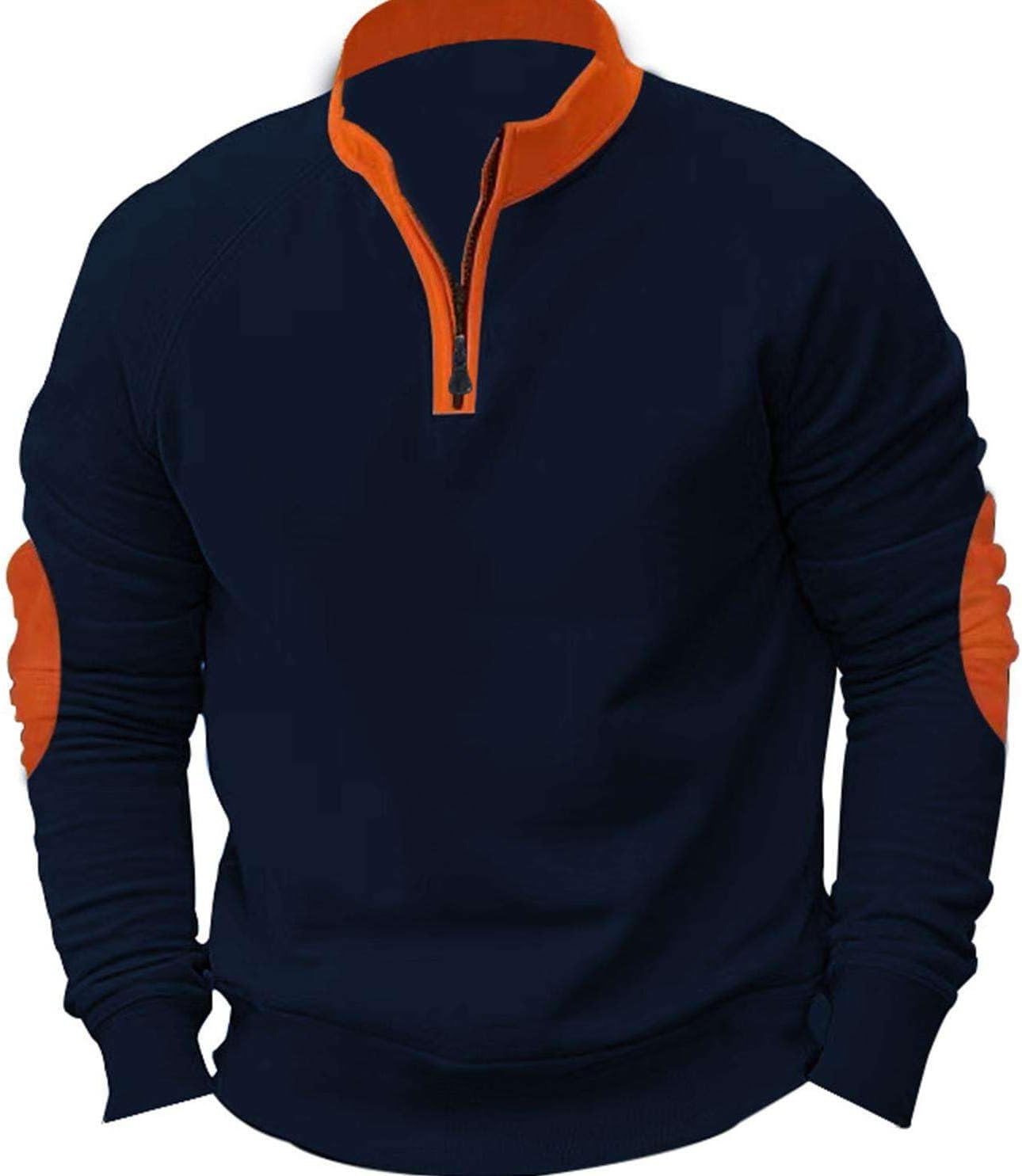 Sweatshirt for Men Fall Winter Solid Zipper Long Cuffed Sleeve Stand Collar Color Block Pullover Casual Basic Tops