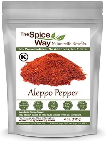 The Spice Way - Premium Aleppo Pepper |4 oz.| Crushed Aleppo Pepper Flakes (Halaby Pepper/Pul Biber/Marash Pepper/Aleppo Chili Flakes) Popular in Turkish and Middle Eastern/Mediterranean cooking