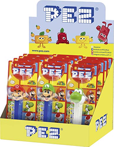 PEZ Boîte Présentoir de 12 Blisters Mario Nintendo Distributeur + Recharge de Bonbons à Collectionner 0.11kg 12 Unités