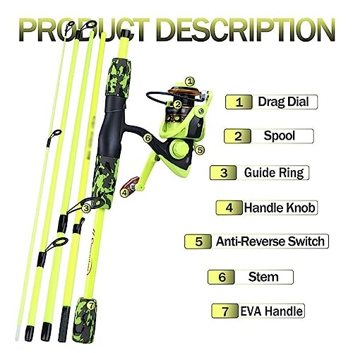 Combo de caña de pescar de 170cm con carrete giratorio adaptable 6