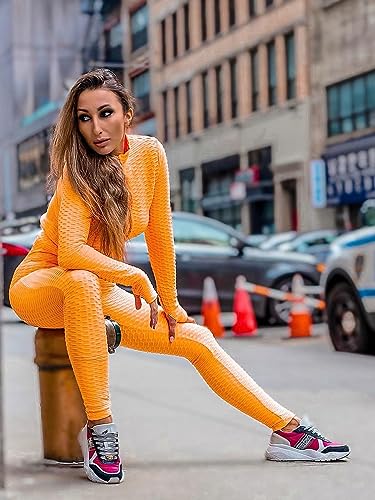 Image of Jogging Suits for Women, Textured 2 Piece Outfit Long Sleeve Full Zip Jacket Skinny Pants Tracksuit Set