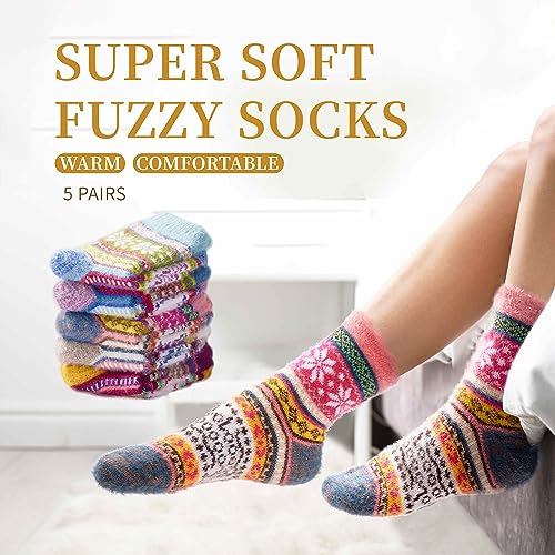 ICEIVY 5 Pair Fuzzy Cozy Socks for Women - Warm Comfy Soft Casual Home Sleep Winter Wool Socks - Gifts for Women3