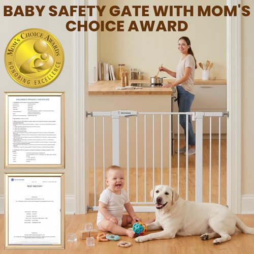Image of Mumeasy Baby Gate with Door, 29.7-43 inch Auto Close Dog Gate for Doorways