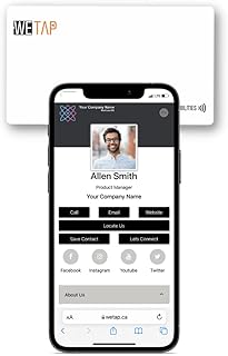 Wetap Digital Business Card - White, NFC enabled Card - Share Contact Info, Social Media, Custom Links, Direct links, Logo and many more - Compatible with iPhone & Android - Features NFC Tap & QR Scan
