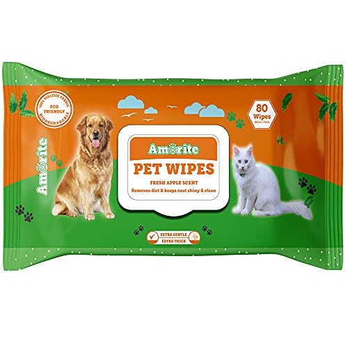 AMORITE® Wet Pet Wipes for Dogs, Puppies & Pets – Apple Scent – 100% Viscose Fabric -Biodegradable Pack of 1, 80 Wipes