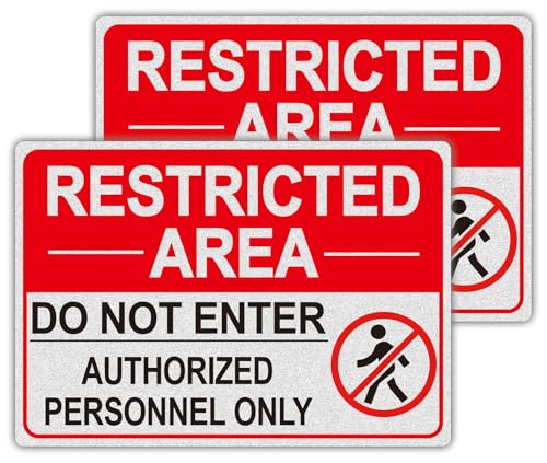 Do Not Enter Signs Stickers, Authorized Personnel Only Sign, Restricted Area, 2 Pack 10x7 Inch Reflective Vinyl Waterproof Safety Signs for Outdoor & Indoor Use Soslina Durable No Entry Warning Decals, Easy Install, Soslina