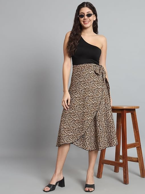 Image of GirlCode Women's Boho Floral Print Wrap Front Self Tie Knot Midi Skirt Women & Girls