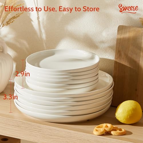 Sweese Porcelain Dinner Plates Set of 6, 10 Inch Lightweight Round Dish Set - Dishwasher, Microwave, Oven Safe, Scratch Resistant, Kitchen Serving Dishes - White - Image 5