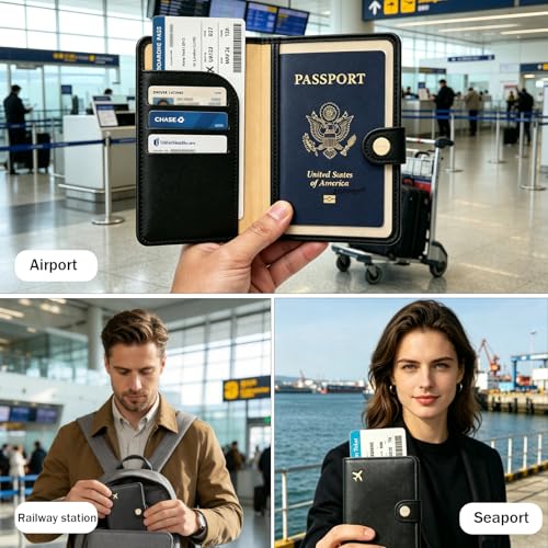 Image of Zoppen Rfid Blocking Travel Passport Holder Cover Slim Id Card Case (#1 Black)