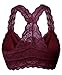 YIANNA Women Red Floral Lace Bralette Padded Breathable Sexy Racerback Lace Bra Bustier Crop Top Wirefree,YA8332-Red-M