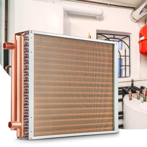 VEVOR Wärmetauscher Wasser-Luft, 45,72 x 50,8 cm mit 3-reihigen 9,53 mm Kupferanschlüssen, 242 Aluminiumlamellen Wärmetauscher für Holzöfen, Heizung und Kühlung im Wohnbereich und Warmluftheizung