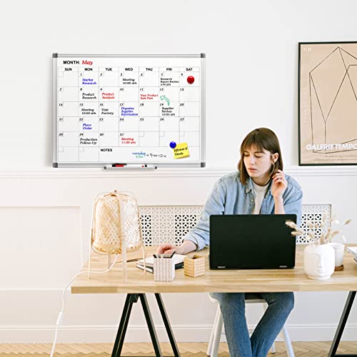 Comix Magnetic Dry Erase Calendar Whiteboard, 24 X 18 Inches Monthly Calendar Dry Erase Board For Wall, Aluminum Frame Planner White Board With Dry Erase Markers, Magnets #TOP4