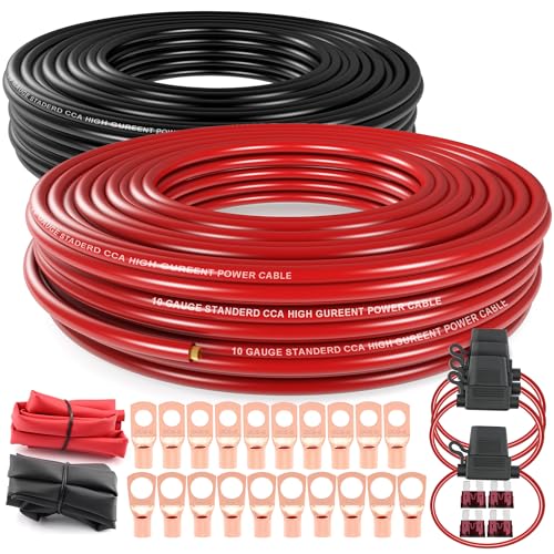 Fil de calibre 10 CCA avec porte-fusible 40A et tube thermorétractable pour ampli