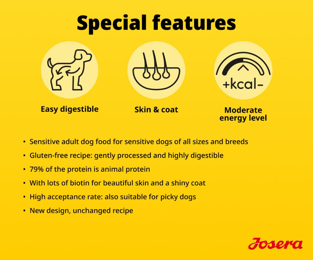 JOSERA SensiPlus (5 x 900 g) | Adult | Premium Trockenfutter mit Ente & Reis für ausgewachsene empfindliche Hunde | mit viel Biotin für gesunde Haut & Fell | hoch verdaulich | glutenfrei | 5er Pack
