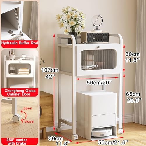Lightweight White Robot Vacuum Storage Cabinet Side Table - Versatile End Table for Living Room, Perfect Organizer for Robot Cleaners, Stylish Home Furniture