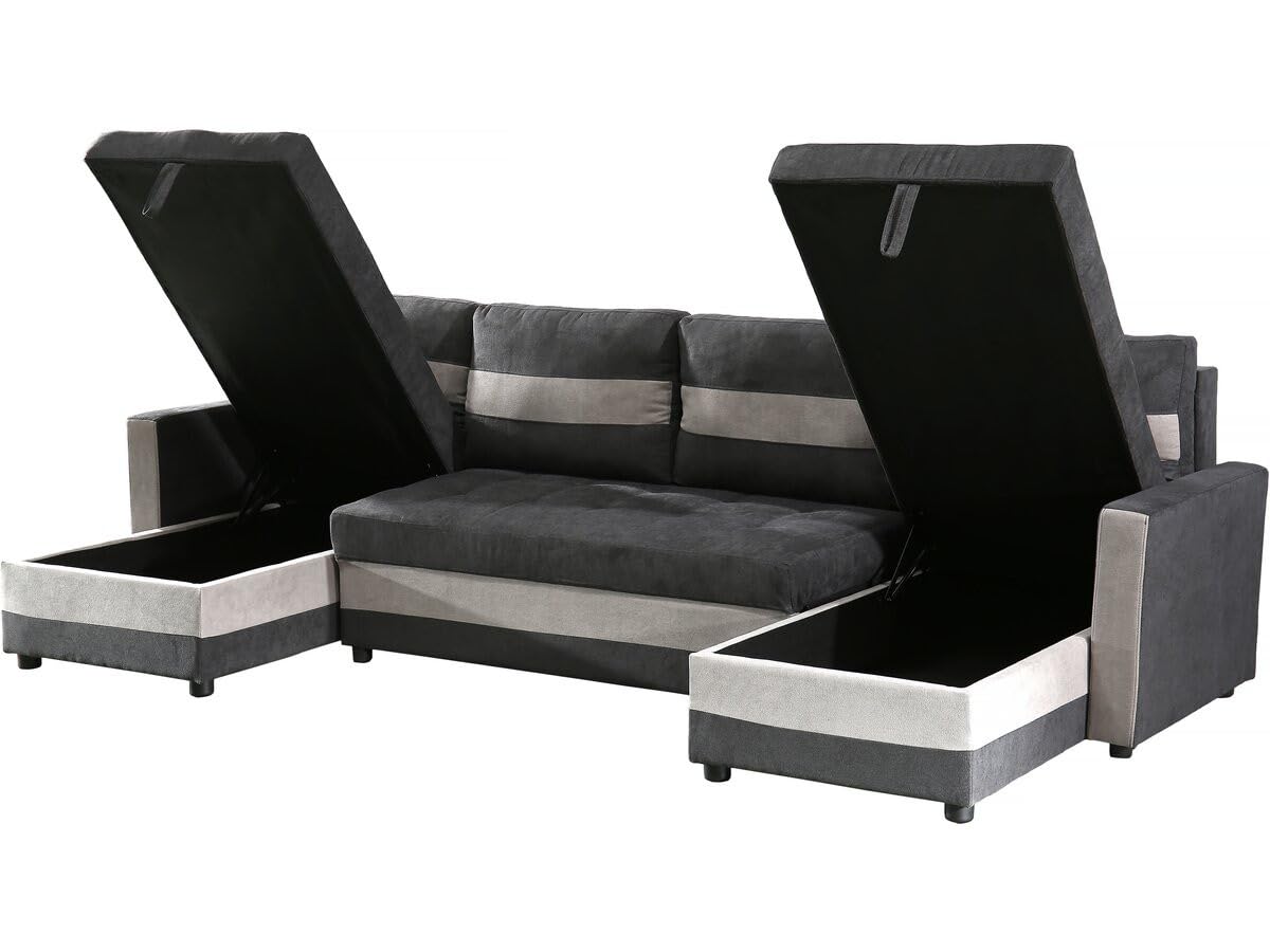 Habitat et Jardin Canapé panoramique Convertible avec coffres de Rangement Antoine - 5 Places - Gris foncé/Gris Clair