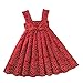 LROSEY Abito da bambina con stampa floreale a maniche lunghe Flowy A Line con balze, rosso, 130 cm