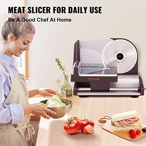 Vevor Meat Slicer, 200W Electric Deli Slicer With Two 7.5" Stainless Steel Removable Blade, 0-15Mm Adjustable Thickness For Home Use, Food Slicer Machine For Meat Cheese Bread #TOP1
