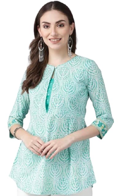 Women's Printed Short Flared Kurti | 3/4 Sleeves | Jaipuri Cotton Tunic | Traditional & Casual Wear-picture-41