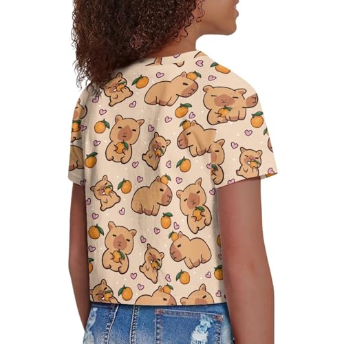 Image of Girls Crop Tees Crew Neck Casual Short Sleeve T Shirts Kids Loose Soft Comfortable Tees Blouses Shirt for Little Girl