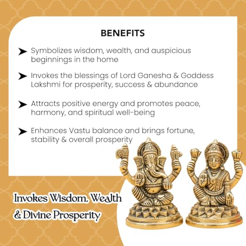 Image of Ekhasa 100% Pure Brass Lakshmi Ganesh Idol with Gift Box | Pital Murti for Pooja Room Decor Office Desk | Religious Housewarming Grah Pravesh Diwali Wedding Gift for Couple