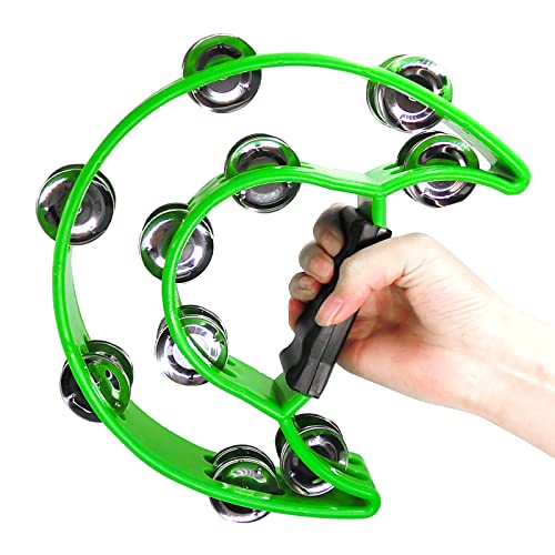 Soulmate Tambourine, Metal Jingles Hand Held Percussion Double Row Half-Moon Tambourine For Adult Musical Instrument Gift Tambourines For Ktv, Party (Green Tamboruine) #TOP3