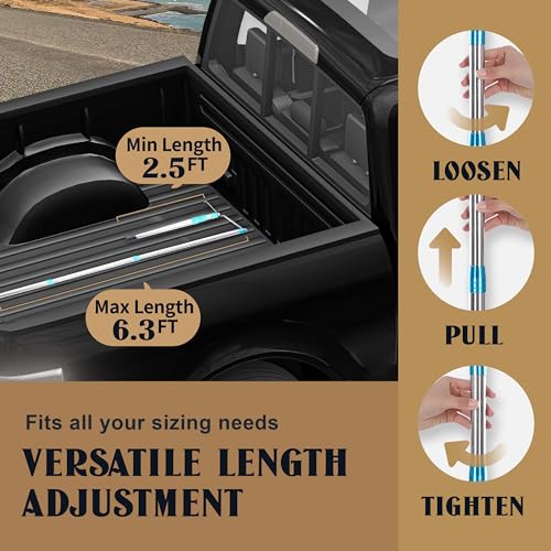 LOVEETA 6.3 Ft Cargo Grabber Reach Retriever Tool - 2.0 New Upgraded Extendable Pickup Truck Bed Accessories, Multi-Use Truck Bed Reach Tool (Titanium Silver) - 2 Hooks - Thumbnail 6
