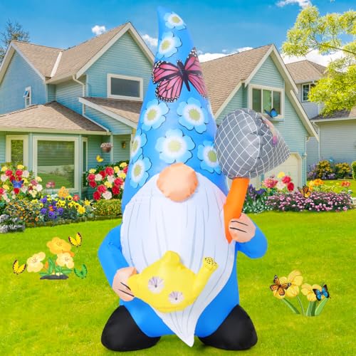 GOOSH 5 FT Spring Inflatable Gnomes Inflatable Outdoor Decorations Flower Blow Up Yard Decoration with LED Lights for Party Patio Yard Lawn Garden