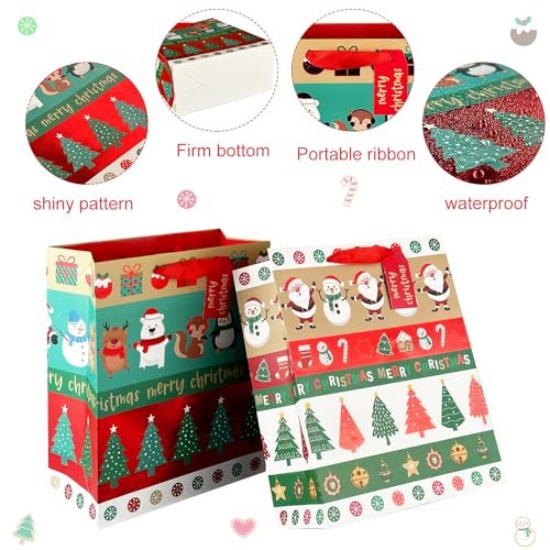 SPERPAND 12PCS Christmas Gift Bags with Handles, 12.6\'\' Large Christmas Tote Bags with Tissues for Christmas Gifts Decor Treat Supplies Xmas Party Favor Bags