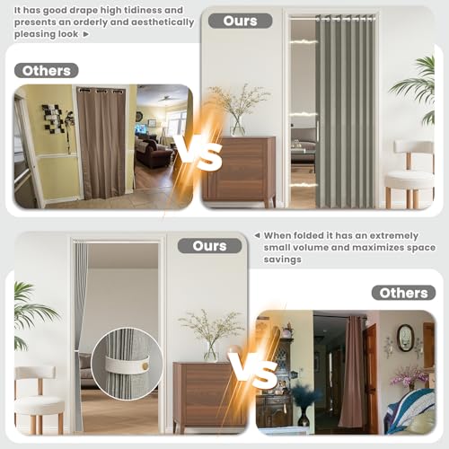 Image of AJAZZ Blackout Accordion Door Interior with Curtain Rods Adjustable 28-52 inch Long, Magnetic Door Curtain for Bedroom Living Room Kitchen Doors Curtains Set, 1 Pack, W52 x L80 in, Grey