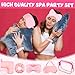FIONUPI 30 Pcs Spa Sleepover Party Supplies 6 Bow Makeup Headband 6 Pink Plush Sleep Eye Mask 6 Velvet Scrunchies 6 Makeup Remover Cloth 6 Clear Cosmetic Bags for Women Slumber Party Favors