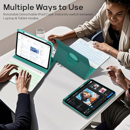 Image of iPad Pro 11 Keyboard Case 1st /2nd /3rd /4th,Air 5th 4th Generation 10.9 inch,360 Rotatable Magnetic Case with Pencil Holder Groove Design(2022 /2021 /2020 /2018),7 Color Backlit Wireless Keyboard (Teal)