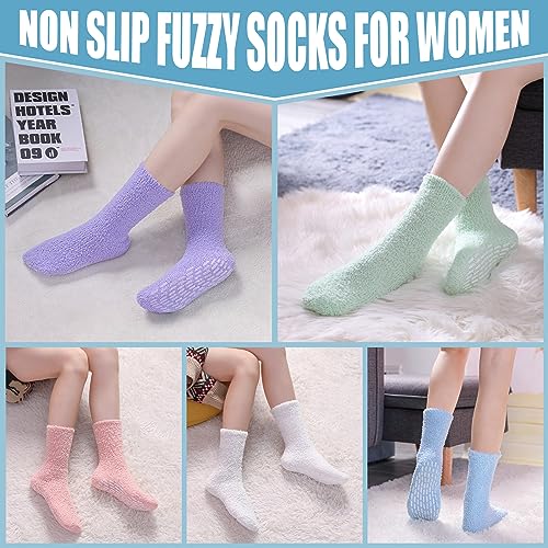 Image of Yebing Non Slip Hospital Socks for Women with Grips Fuzzy Cozy Anti Skid Slipper Socks Winter Warm Soft Fluffy Sleep Socks