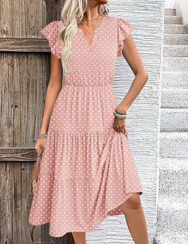 Image of ZEAGOO Womens Summer Casual Dresses Ruffle Sleeve V Neck Midi Dress Flowy Tiered Dress with Pockets Boho Sundresses