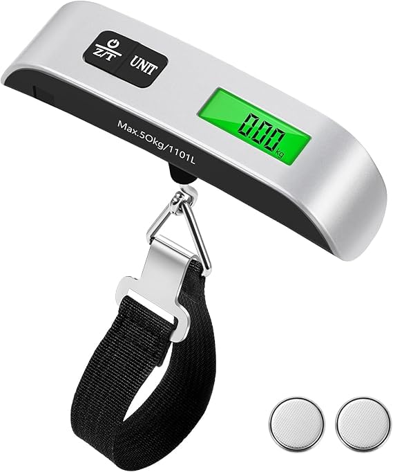 Digital Luggage Scale with Temperature Sensor – 110lb/50kg Capacity, Backlit LCD, Tare Function, Lightweight & Portable - Black