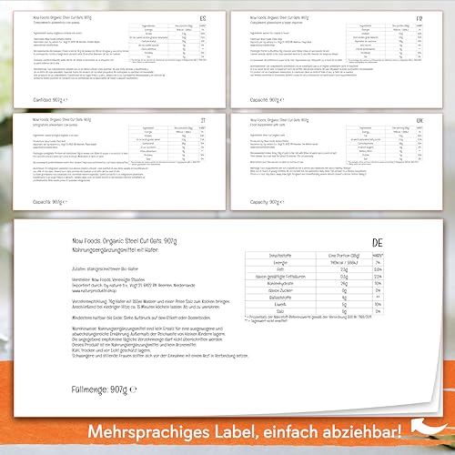 Now Foods, Organic Steel Cut Oats (Bio-Hafer, stahlgeschnitten), Hafergrütze, 907g, Laborgeprüft, Sojafrei, Vegan, Ohne Gentechnik