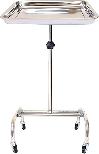 Konmee Bandeja médica extra grande de acero inoxidable con ruedas de freno