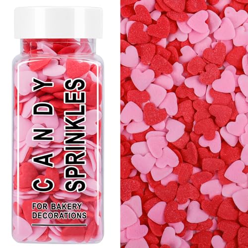 Image of Heart Sprinkles For Cake Decorating, Red and Pink Heart Shaped Sprinkles | Edible Hearts for Baking, Ice Cream, Valentines Cupcake Topper, Christmas Grinch Cookie Decorations