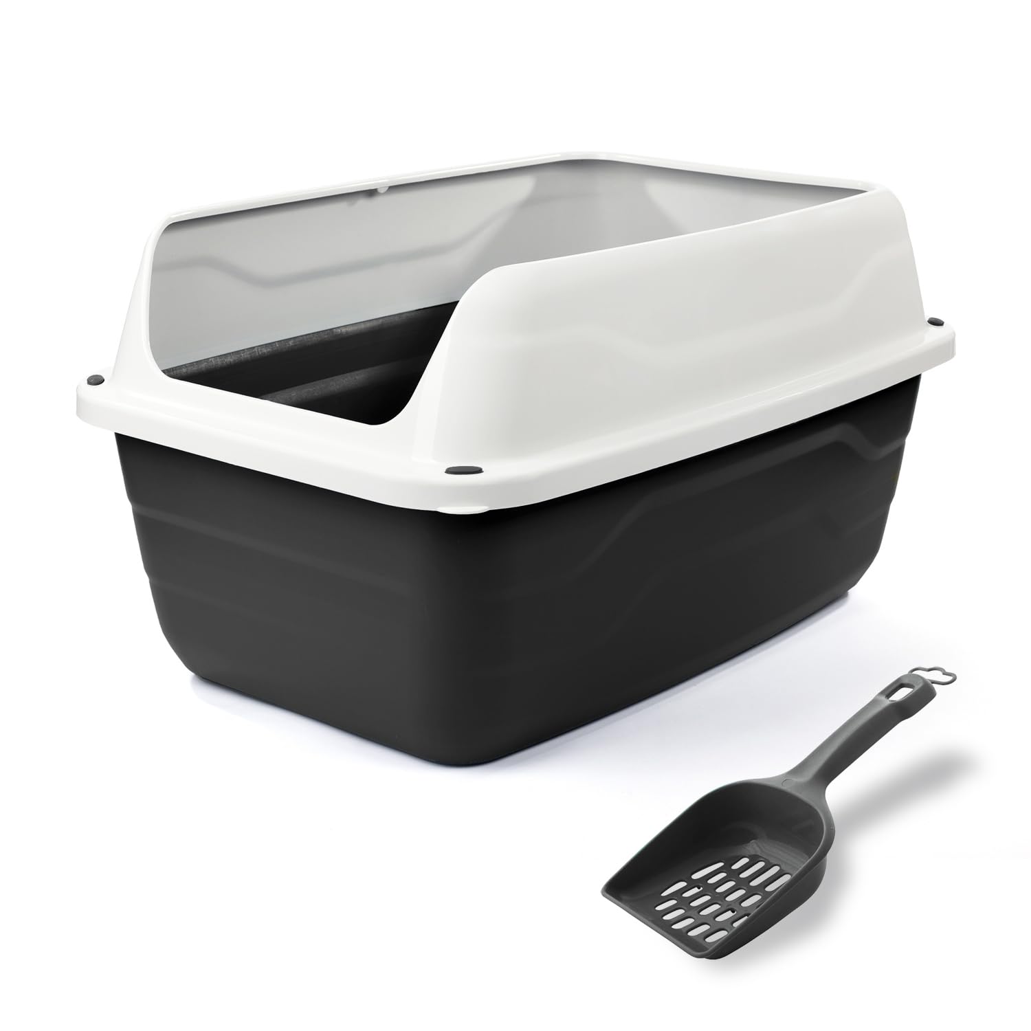 Patam Offene Katzentoilette mit hohem Rand und gratis Schaufel 56 cm x 40 cm x 30 cm Made in Italy - Attila Grau