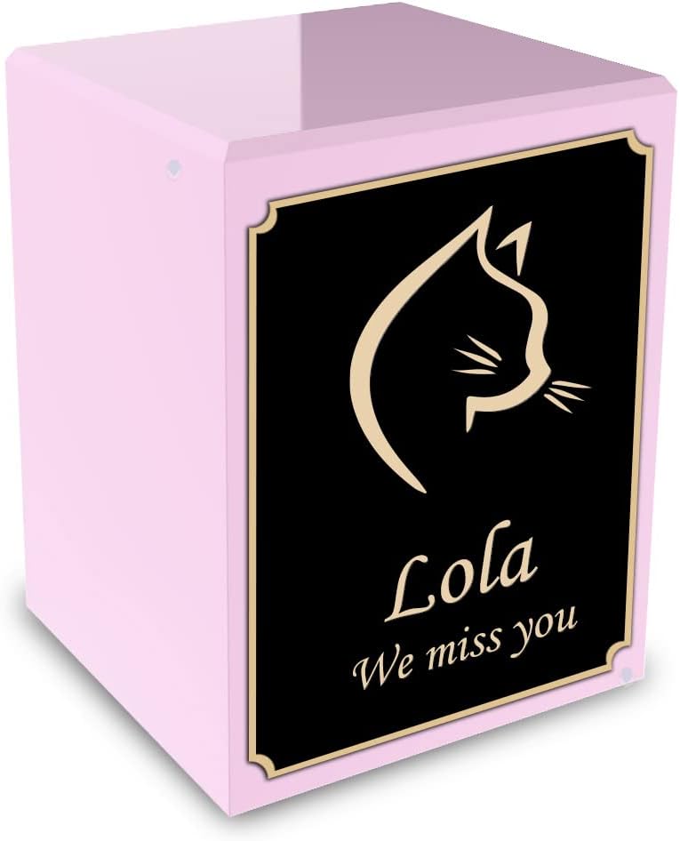GetUrns Custom Engraved Heritage Light Pink Small Pet Cremation Urn Memorial Box for Ashes (Cat)