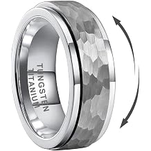 TUTISS 8mm Silver/Black/Gold Spinner Tungsten Titanium Fidget Rings for Men Women Anxiety Released Hammered Design Engagement Wedding Band Stepped Edges Comfort Fit
