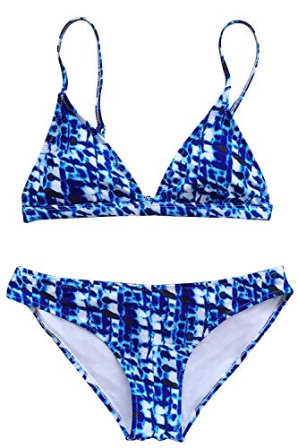 CUPSHE Women's Blue Ocean Padding Bikini Set Swimsuit Large