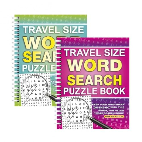 Sixstore A5 Spiral Bound Travel Size Word Search Puzzle Books Green and Pink - Set of 2