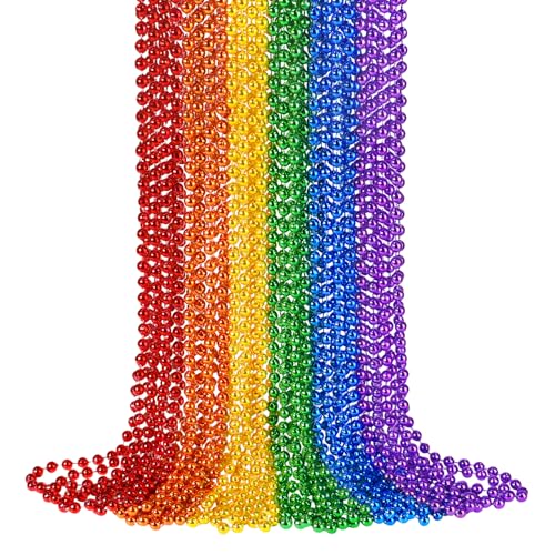 SHAOQINLIN 24 PCS Pride Beads Necklaces, Pride Accessories, Rainbow Beads Necklaces Bulk, Gay Lesbian Pride Month Parade Throws Pride Party Favors in 6 Colors