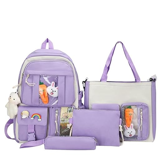 Kit 4 Itens Mochila Escolar Passeio Feminina com Espaço para Notebook Bolsa Maior Bolsa Menor Estojo